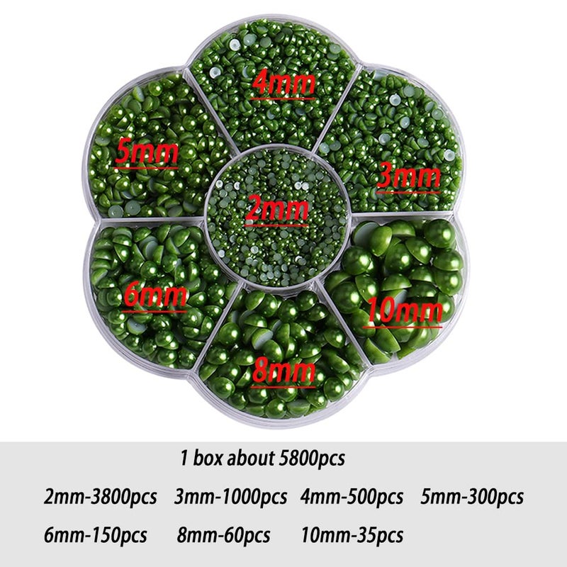 BLAAROOM 5800Pcs Half Pearls for Crafts, Flatback Pearls for Artwork Making, DIY Rhinestones Accessory Nail Art,Face Gems Jewels Flat Back Craft Pearls for Artist Creative - Dark Green - Image 2